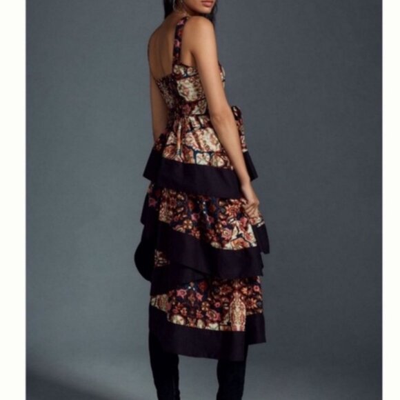 Anthropologie Square-Neck Printed Tiered Midi Dress - Picture 2 of 5